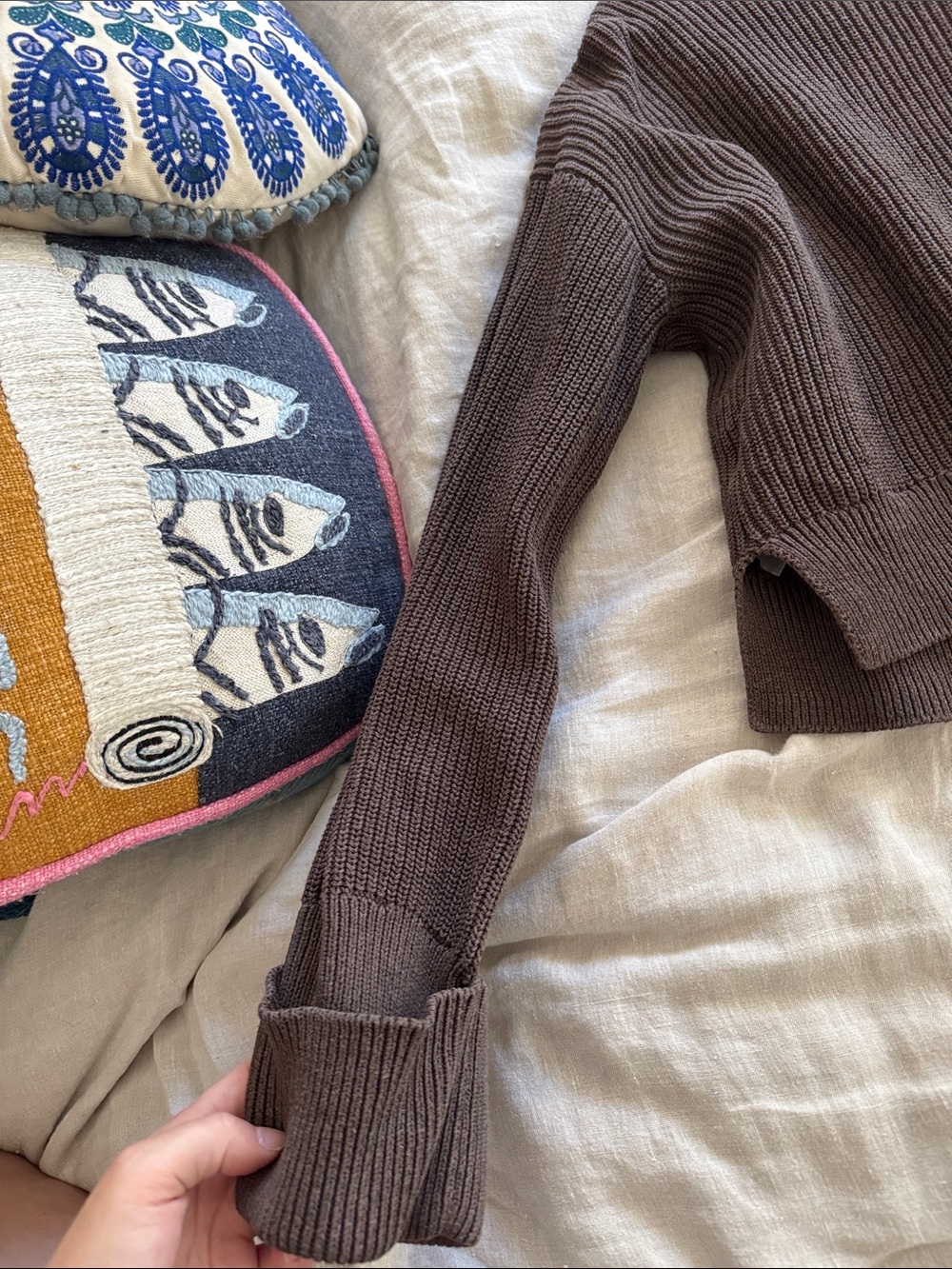 Quince Brown Ribbed Button-Up Collared Sweater - Picture 6 of 7
